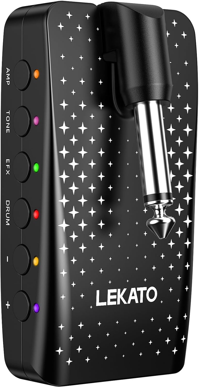 LEKATO Guitar Headphone Amp, Headphones Amplifier for Electric Guitar and Bass, Features 28 Drum Grooves, 14 Effects, 14 Amp Models, Built-in Bluetooth Streaming, OTG Recording, USB Rechargeable - Image 1